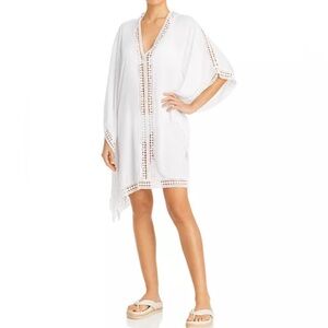NEW Tommy Bahama Crochet Lace Trim Oversized Swim Cover-Up Tunic Size S White .